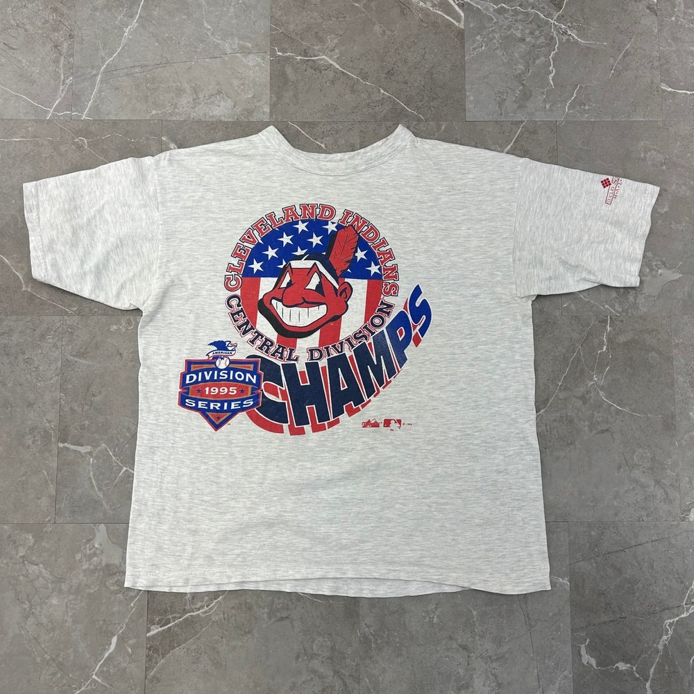 90s Vintage Cleveland Indians Graphic Tee Mens Large 1995 Division Champions